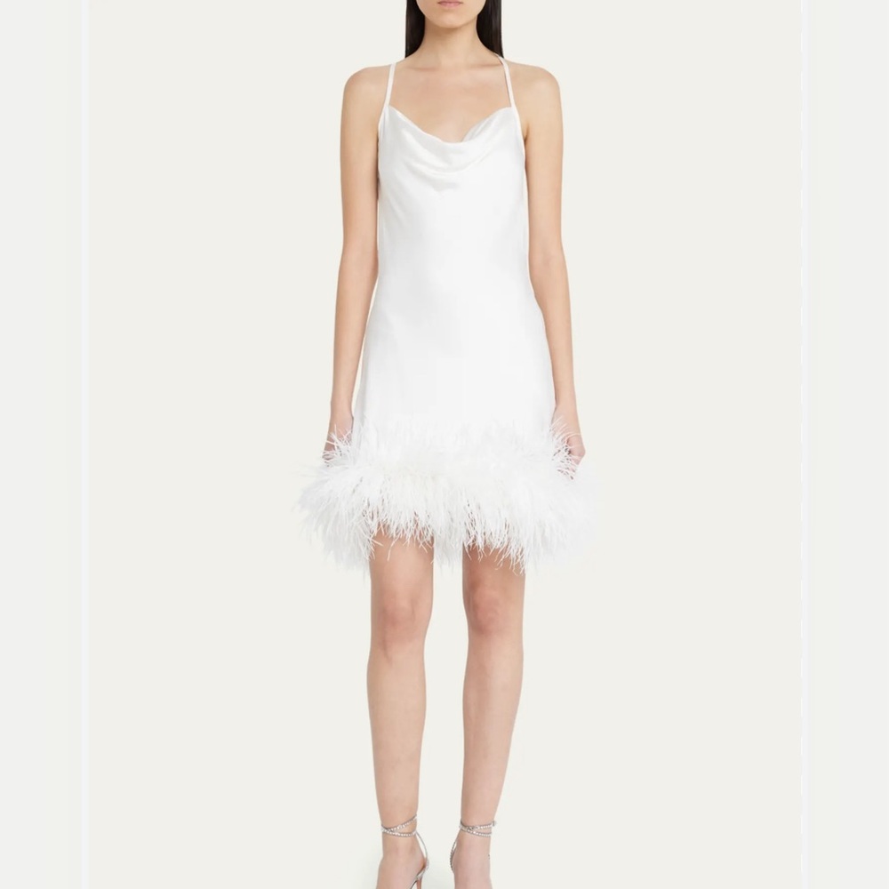 PATBO White Feather-Trim Cowl Mini Slip Dress - NWT offers welcome